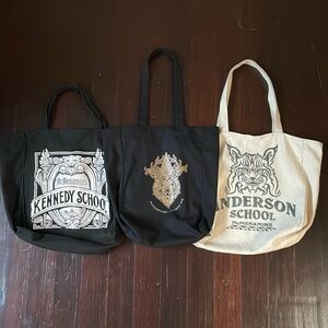 Bundle of 3 Mcmenamins Brewery Cotton Canvas Travel Tote Bags In Black & Natural